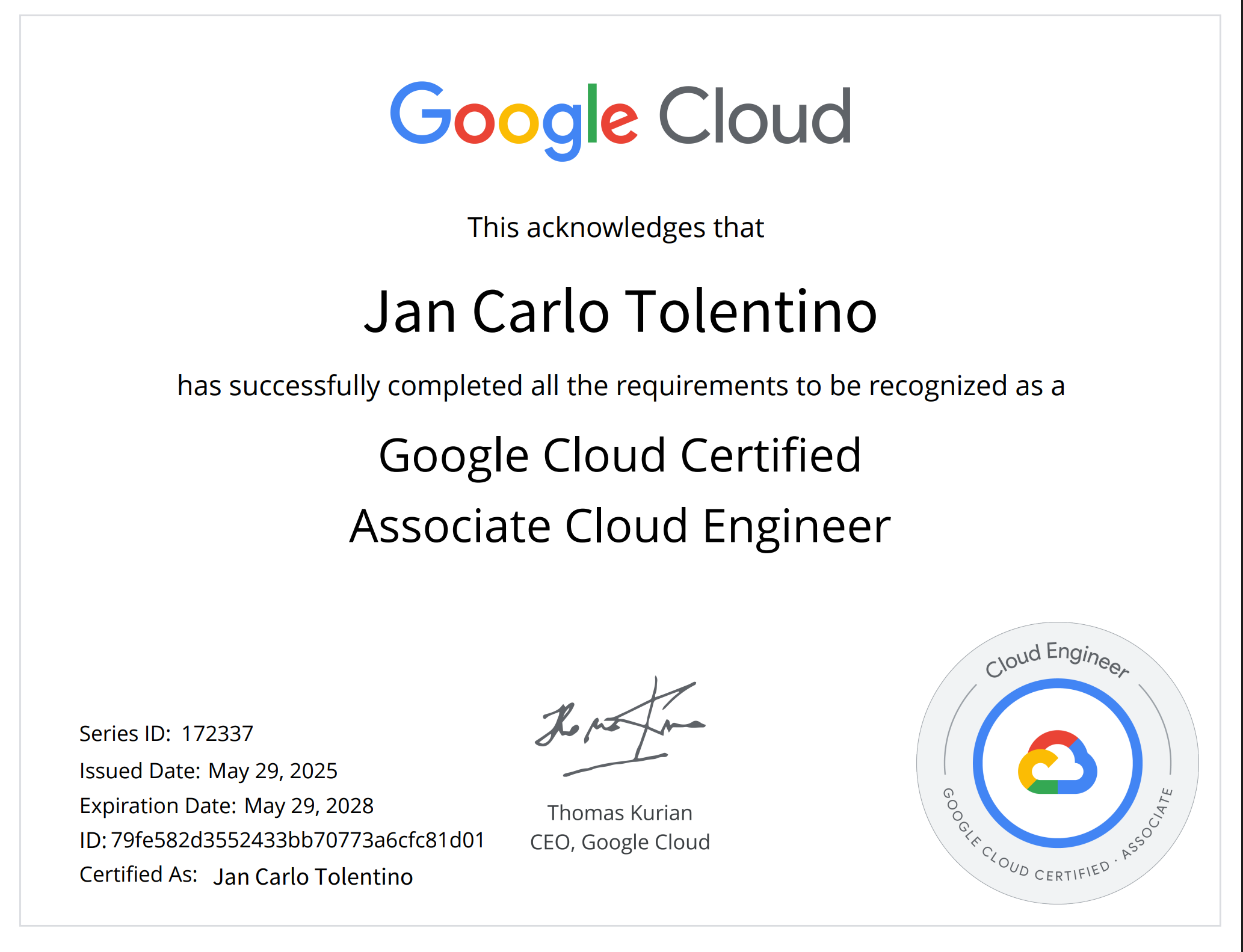 My official certification from Credly